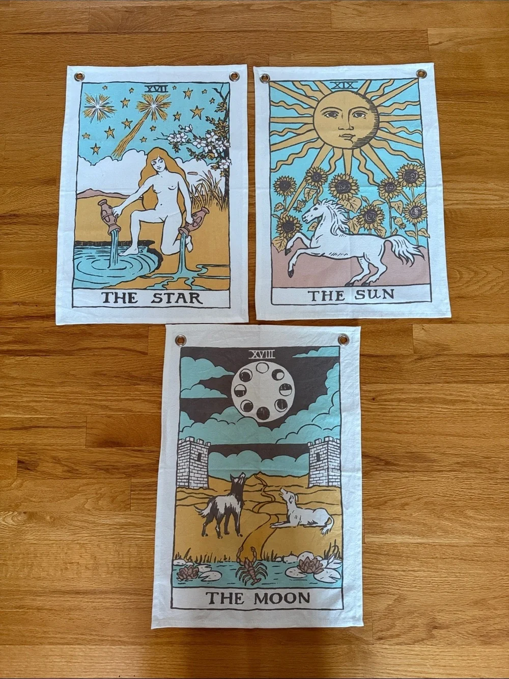 URBAN OUTFITTERS Set of 3 Tarot Card Tapestries Hanging Decor Star Moon Sun